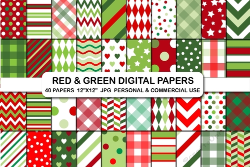 Red and Green Digital Christmas Papers