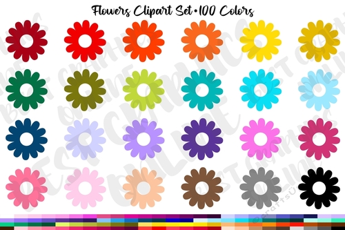 100 Flowers Planner Sticker Clipart, Rainbow Flower Clipart