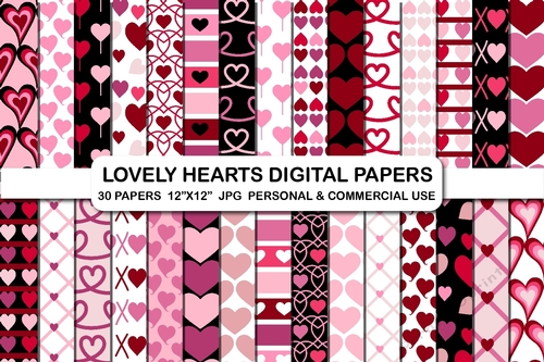 Hearts Valentines day digital papers Love Valentines day background pattern paper