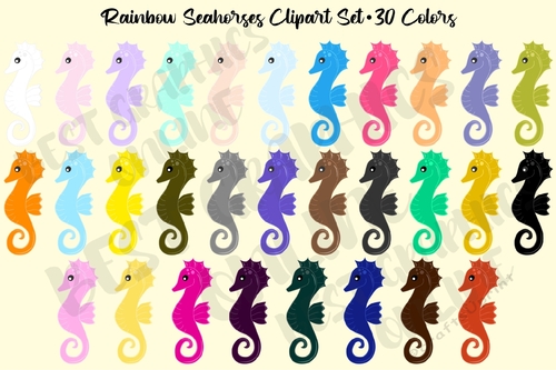 Seahorse Clipart Set, Sea Horse Animal Creature Clipart Set 