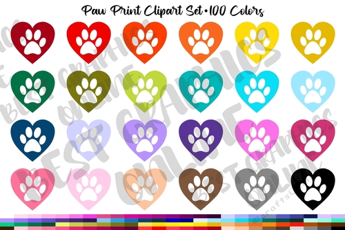 Paw print clipart set Animal lover dog cat paws with heart