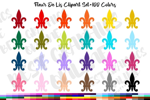 Fleur de lis clipart set 100 Colors clip art 