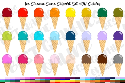 100 Ice Cream Cone Digital Clipart Sweet Desert Planner Stickers