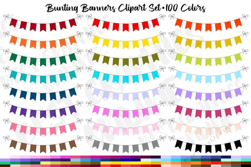 100 Rainbow Bunting Banner Planner Clipart Set Party Banners png 