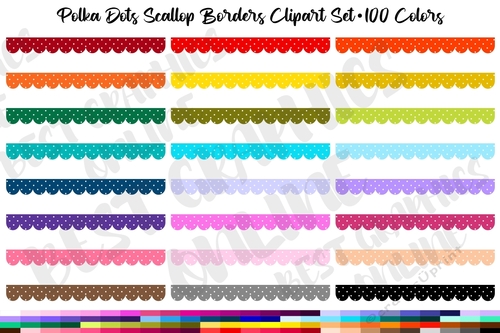 100 Polka dots scallop borders clipart set Polka dot border set 