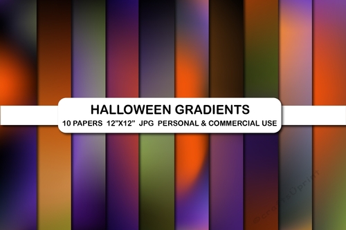 Halloween Gradients Clipart, Orange Green Purple Black Halloween Gradient Digital Papers Set
