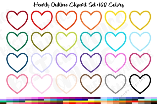 100 Hearts outline clipart, Heart outline planner clip art, Heart Frames