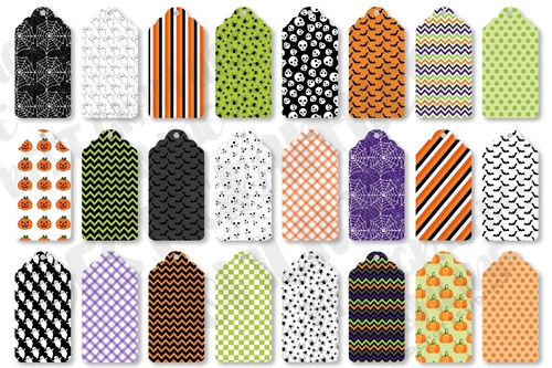 24 Halloween Printable Tags Clipart, Halloween Gift Tag Set