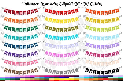 Halloween Bunting Banners Planner Clipart, Halloween banner 