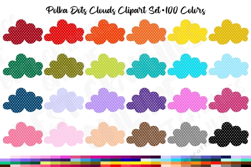 100 Polka Dots Clouds Clipart Set, Polka Dot Cloud Illustration