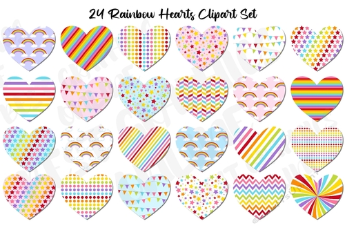 24 Rainbow Hearts Clipart Valentines Day