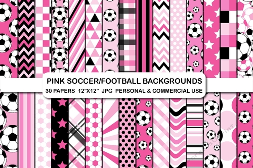 Pink Soccer Digital Papers Set Football Backgrounds