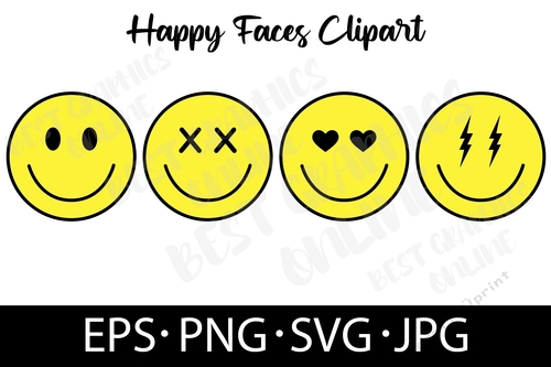 Happy Face EPS SVG PNG JPG Emoji Faces Emoticons Smiley Face 