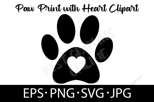Paw print Silhouette Vector EPS SVG PNG JPG Paw print with heart