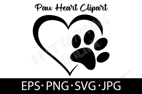 Paw Heart Silhouette Vector EPS SVG PNG JPG Pet Dog Love SVG
