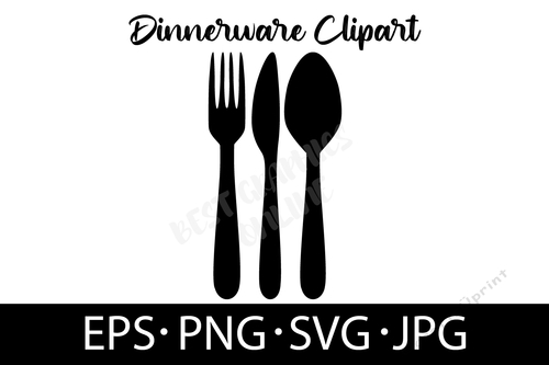 Dinnerware Svg Vector Cut File Spoon Knife Fork Silhouette