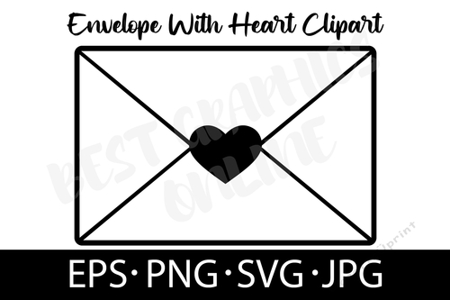 Envelope with Heart Svg Vector Cut File Silhouette outline clipart