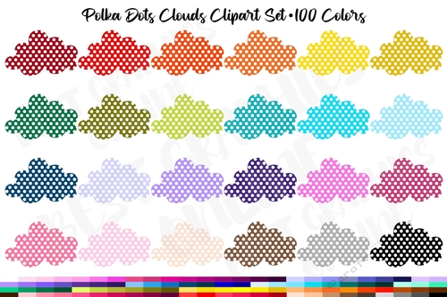 Polka Dots Clouds Clipart Set, Polka Dot Cloud Illustration 
