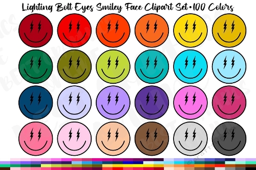 Lighting Bolt Eyes Smiley Face Clipart, Happy face clipart, Emoji, Emoticon clipart