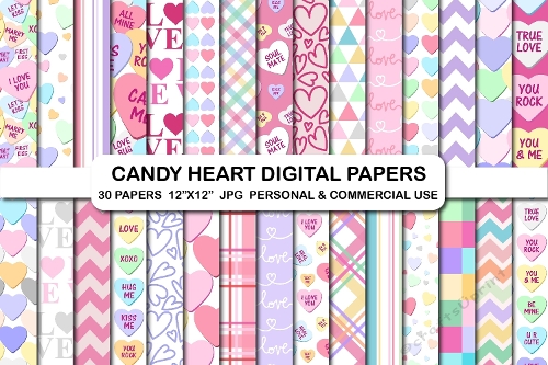 Candy Heart Paper, Valentines paper, Valentines day heart candy papers, Valentines Day Pattern Papers, Valentine Papers, Heart candy paper