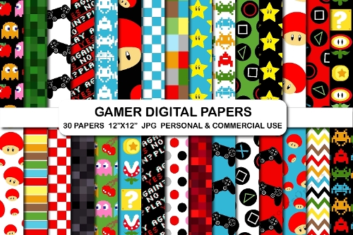 Gamer digital papers, Video Games clipart background paper, Gaming pattern paper pack