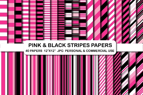 Pink and black stripes digital paper, Pink and black striped paper, pink stripes digital papers