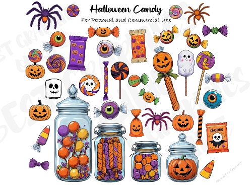 Halloween candy clipart, Halloween sweet candy illustration, Candy corn, Pumpkins, Spider