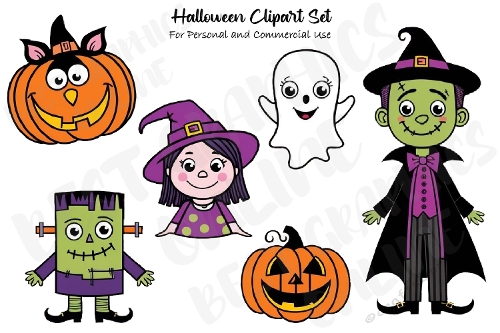 Halloween clipart Witch Ghost Frankenstein Pumpkin Monster 