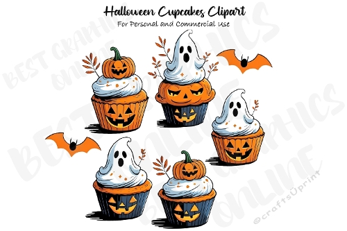 Halloween cupcakes clipart, Halloween cupcake illustration