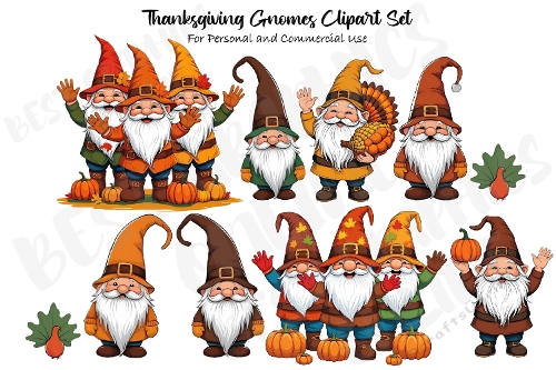 Thanksgiving gnomes clipart, Autumn  gnome, Fall gnomes clipart set