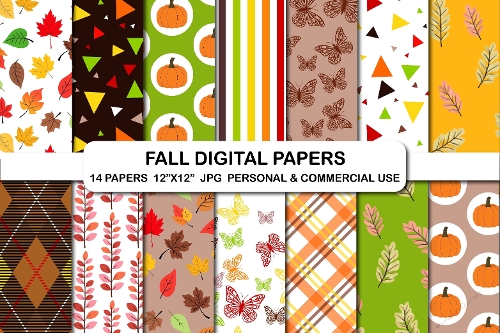 Fall digital paper set   Autumn background papers  Scrapbook pattern paper collection