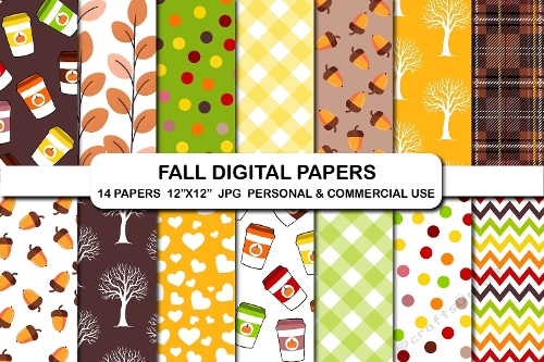 Fall Digital Background Papers Set  Autumn Pattern Digital Paper Collection 