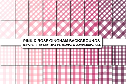 36 Gingham Digital Background Papers, Gingham Print Pattern Paper