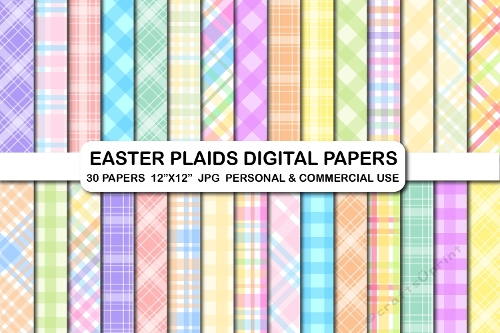 30 Easter Plaids Digital Papers, Light Color Tartan Plaid Background Paper Pack