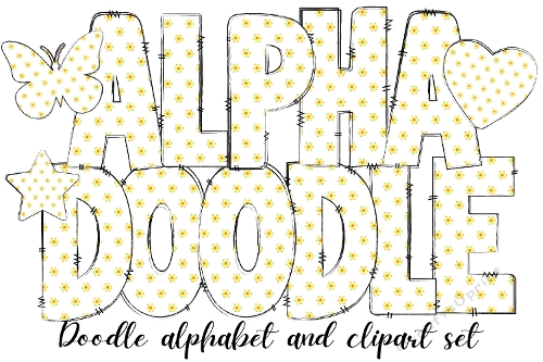 Spring Flowers Doodle Alphabet Letters PNG, Yellow Flowers Printed Letters from the A to the Z