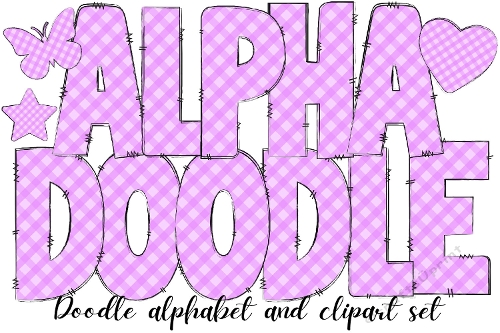 Violet Plaid Doodle Alphabet Letters PNG, Purple Violet Tartan Alphabet Letter png from the A to the Z