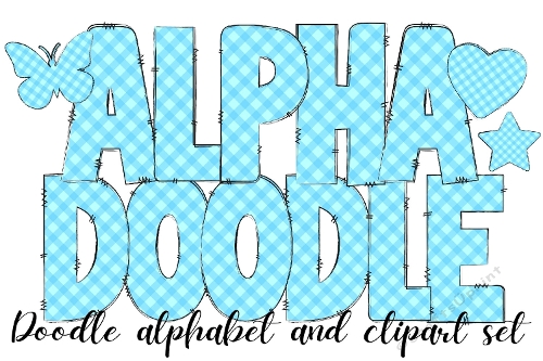 Blue Plaid Doodle Alphabet Letters PNG, Blue Tartan Alphabet Letter png from the A to the Z