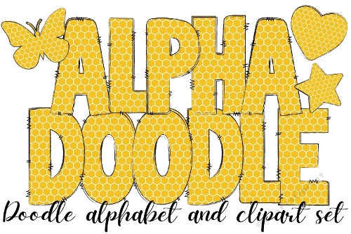 Beehive Design Doodle Alphabet Letters PNG, Bumble Yellow Bee Pattern Alphabet Letter png from the A to the Z