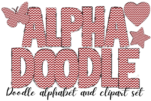 Red Chevron Doodle Alphabet Letters PNG, Red Zig Zag Pattern Alphabet Letter png, Red anb White Chevron Letters from the A to the Z