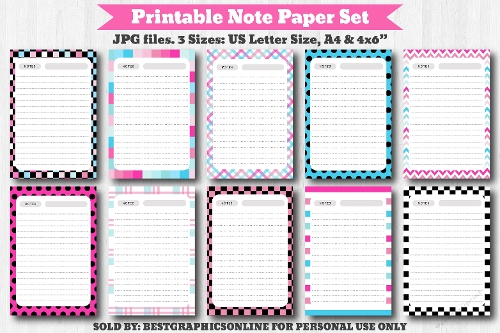 Printable Note Paper, Writing Papers Set, Notebook Pages