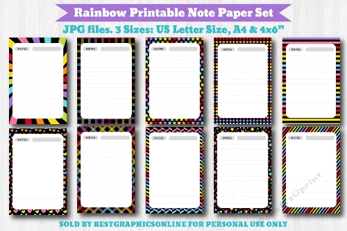 Black Rainbow Printable Note Paper, Rainbow Writing Papers Notebook 