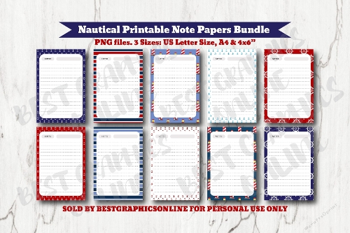 Nautical Printable Notebook Pages, Sea Anchor  Writting Note Paper Set 