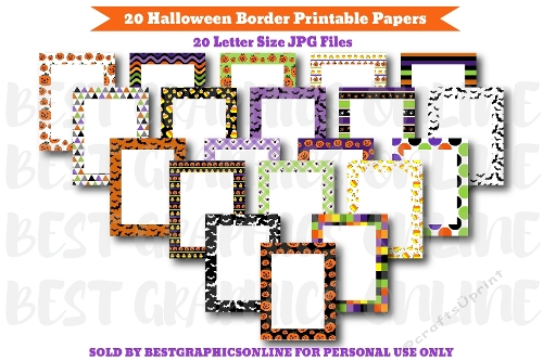 20 Halloween Border Letter Size Papers 8.5 by 11 inches