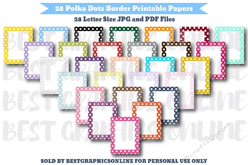 28 Polka Dots Border Letter Size Papers, Rainbow Dots Note Papers