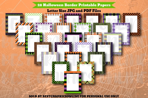 28 Halloween Border Letter Size Printable Papers , Cute Border Note Paper, Classroom Fall Leaves Border Printable Page JPG files 