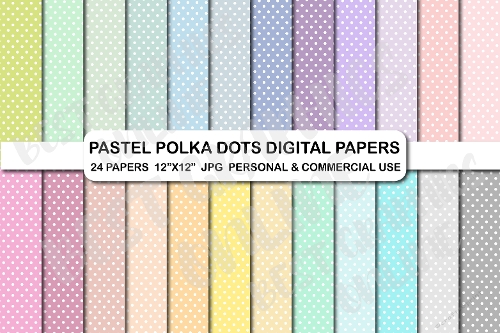 Pastel Polka Dot Digital Paper, Light Colors Rainbow Scrapbook Pattern Papers