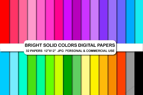 Bright Solid Colors Digital Papers Pack (32 JPG) 