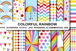 Rainbow digital papers, Rainbow digital scrapbook papers, Scrapbooking rainbow pattern papers, Rainbow clipart, Rainbow scrapbook papers, Rainbow paper pack