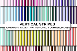 100 Stripes Digital Paper, Vertical Lines Digital Paper pack