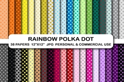 Rainbow Polka Dot Digital Paper Pack, Colorful Dotted Backgrounds, Printable Papers